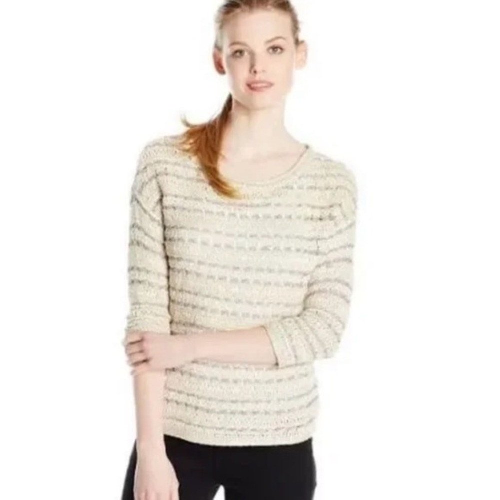 Lucky Brand cream/silver metallic loose knit sweater size L
